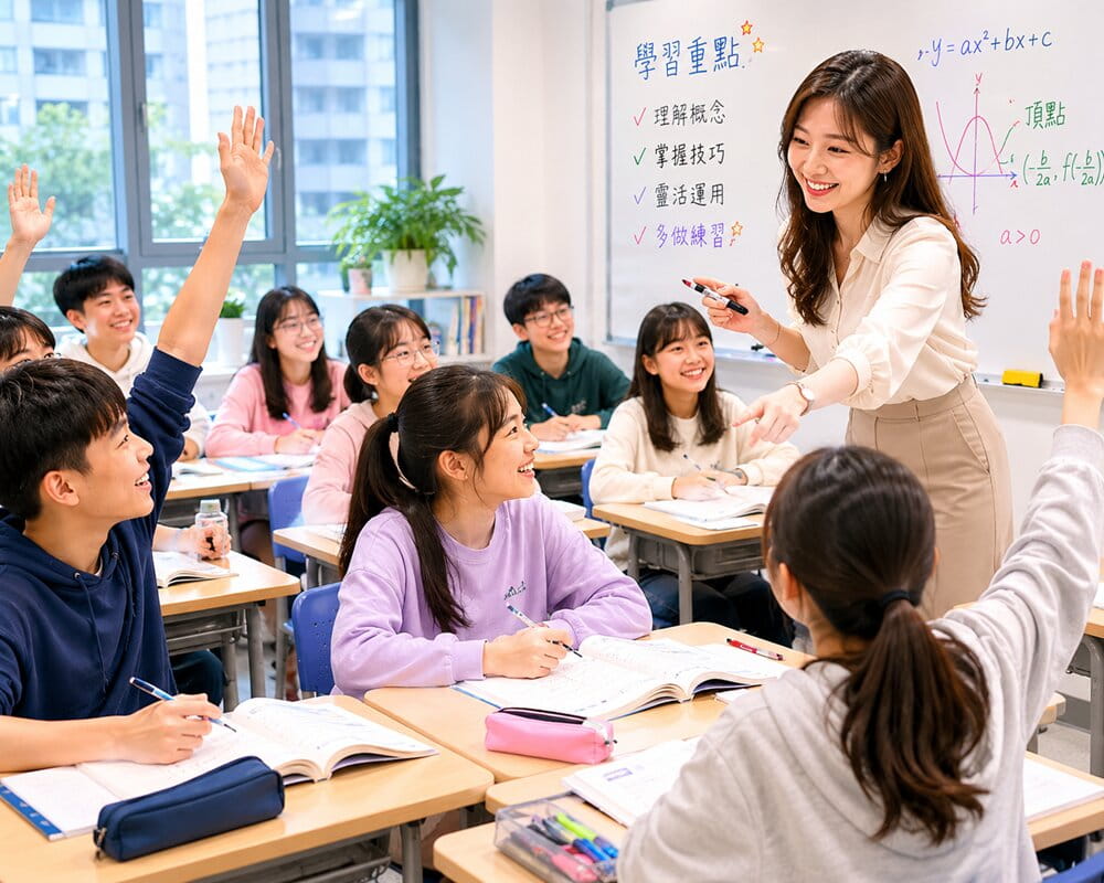 老師與學生在明亮課室中學習